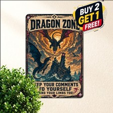 Funny Mythical Dragon Cave Rules Sarcastic Wall Decor Retro Metal Tin Sign picture