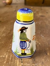Vintage French Faience Breton Man Woman Salt Pepper Shakers Hand Painted picture