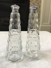 Vintage IRICE Tall Crystal Salt & Pepper Shakers Tapered Vertical Ribbed Japan picture