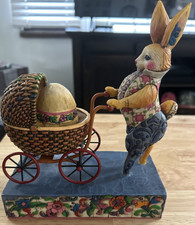 Jim Shore You're A Good Egg ~ Easter Bunny Pushing Stroller Figurine 2004 VTG picture