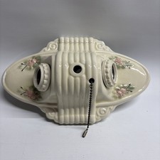 VTG 1930s Porcelier 2-light Floral Pattern Porcelain Ceiling Fixture picture