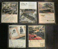 Vintage 1940s Magazine Ad Wall Art, 5 ITEM BOX LOT, 11x14, Card Backing, NewCond picture