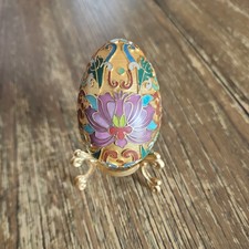 Cloisonne Egg Enameled Asian Russian Gold Multicolor Floral Feels like metal.  picture
