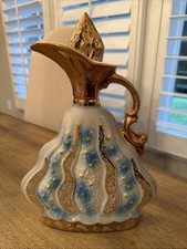 Vintage 1970 James B. Beam Fancy Decanter Bottle Gold Blue Floral Empty picture