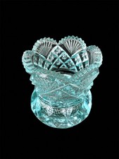 Vintage Westmoreland Aqua Blue Diamond & Fan Pressed Glass Toothpick Holder 2¼