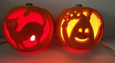 Lot Of 2 VTG PLASTIC FOAM BLOW MOLD HALLOWEEN CUTOUT PUMPKIN LIGHT DECOR picture