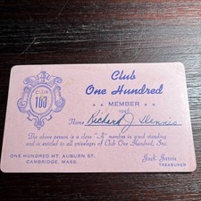 1946 RARE Club One Hundred Harvard Square Cambridge MA Massachusetts Member Card picture