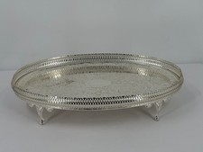 Vintage Mayell Queen Anne England Silver Plated Oval Footed Gallery Tray picture