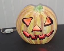 Vintage 1962 Relpo Japan Ceramic Halloween Pumpkin Planter #5367 Lights Up picture