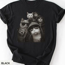 Cool Cats Graphic T-Shirt Meme Design Funny Gang Cat Lover Gift Black Cotton picture