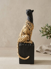 Cheetah Leopard Figurine Gold Black Resin Statue Modern Luxury Home Decor Gift picture