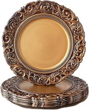 Antique Gold Charger Plates, 13 Inch Dinner Plate Chargers Round Server Ware.... picture