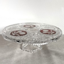Vintage Anna Hutte Bleikristall Lead Crystal Pedestal Cake Stand Red 12” picture