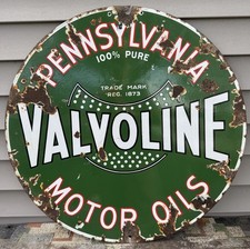 👀 ORIGINAL VALVOLINE OIL LOLLIPOP SIGN 30” D~S 1930s RARE  Antique BLACK HILLS picture
