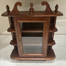 Vintage wall or table top wood curio cabinet with glass door display case picture