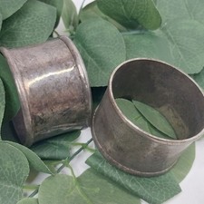 Vintage Silverplate Napkin Rings Pair Rustic Tarnished Metal Tableware picture