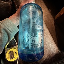 Great Vintage Adam’s Beer Dist. Blue  Glass Seltzer Water Bottle NY 26 Oz picture