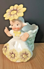 Napco August Yellow Poppy Flower  Girl Magnetic Bobby  Pin Holder 1958 1c2786 picture