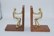 Danya B Whats Up Bookends Gold Aluminum Figures Wood Modern Contemporary Pair picture