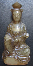 ANTIQUE old Chinese Republic Period soapstone SIGNED Buddha Carving QUANYIN picture