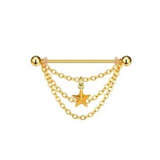 14G Star Chains Dangle Industrial Barbell Earrings for Women Men Stainless St... picture