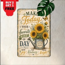 Choose Happy Sunflower Butterfly Quote Metal Sign Vintage Floral Decor Plaque picture