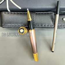 MONTBLANC Champagne Gold Rollerball Pen Gold Trim w/ Leather Pouch & Refill  picture
