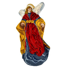 Vintage 1992 Lillian Vernon Christmas Angel Wool Needlepoint Tree Topper 10.5