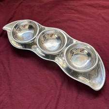 Fabulous Pewterware - Peas In A Pod Pewter Peapod Dish - One Tray w/ Three Bowls picture