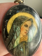 Vintage Hoffman Sterling Hand Painted Virgin Mary Madonna Pendant BVM picture