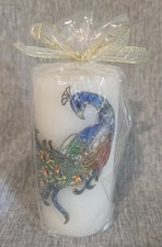 Vtg Pier 1 Peacock Candle Pillar White Multicolor Bohemian NOS NIP picture