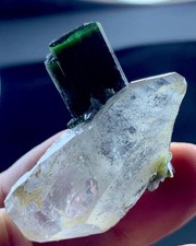 Green Cap Tourmaline With Quartz Crystal Raw Beryl Stone -Pakistan Mineral -30 g picture