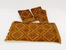 VTG MCM Design State Pride  Fringe Towel Set Of 4-2 Reg/2 Hand  USA Gold & Brn picture