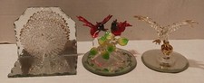 Lot of 3 Vintage Spun Glass Figurines PEACOCK Eagle RED CARDINALS gold trim picture