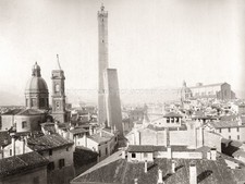 Bologna Italy 2 Towers Cityscape Rooftops Architecture Vtg. Photo 19thC. picture