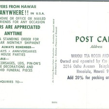 c1960s Honolulu HI Hawaiian Flower Arrangements Waioli Tea Room Salvation Army picture