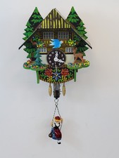Vintage Wooden West Germany Miniature Windup Wall Clock Swinging Lady For Repair picture