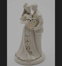 Porcelain 50th Anniversary Wedding Couple Figurine White & Gold picture