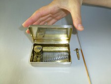Rare Antique Sectional Comb Tabatiere Music Box Solid Sterling Silver Snuff Box picture