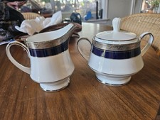 Noritake Legendary CRESTWOOD COBALT Platinum Covered Sugar Bowl & Creamer SET picture