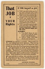 WWI 1919 Demobilization Card That Job Your Rights Arthur Woods War Dept picture