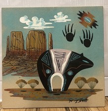 1994 Tim Smith Authentic Navajo Sand Art Painting Fetish Bear Monument Valley picture