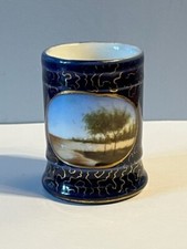Royal Cobalt blue gold gild porcelain toothpick ? holder Antique handpainted picture