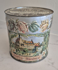 Vintage Heinrich Haeberlein Round Metal Tin w/ Lid, Floral Nuremberg City Scene picture