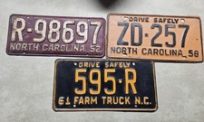 Vintage North Carolina License Plate Lot of 3 1952 1958 1961 Farm Truck NC Tag picture
