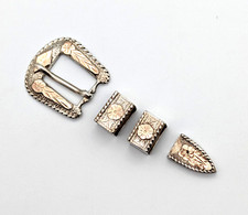 Vintage 1960s Mexico Silver w/Gold Applique 4-Pc Ranger Buckle Set - size 5/8