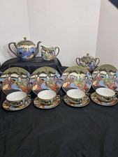 15 pc. Vintage Japanese Moriage Porcelain Teapot Set Hand Painted Emperor Motif picture