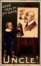 1912 Embossed Postcard Good Health My Dear Uncle Child & Pipe Smoker Tarentum PA picture