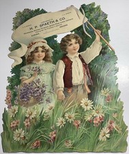 C -1910 Die Cut Calendar Litho Sign Aurora Indiana Spaeth Hardware Kids Flowers picture