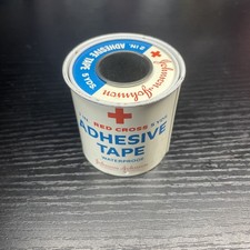 Vtg Johnson & Johnson Red Cross Waterproof Adhesive Tape Metal Tin m12 picture